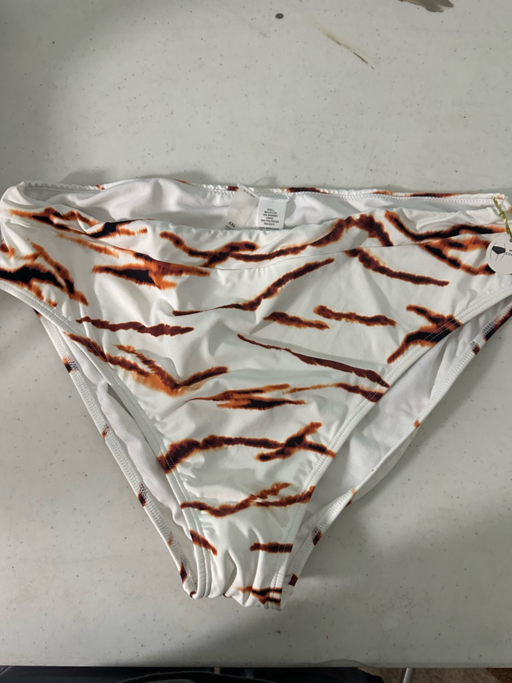 Girls White Tiger Stripe Bikini Bottoms with Orange Accents